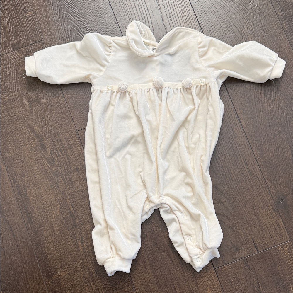 Collared Velvet Cream Girls Onesie- The Children’s Place